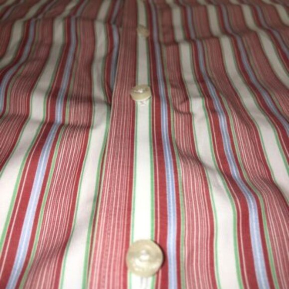 Tailorbyrd Red White Striped Medium Button Up  Dress Shirt Logo Business Style - Picture 5 of 11